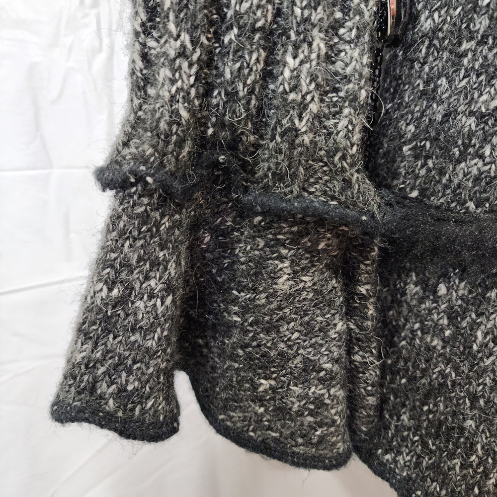 Romantic Knit Cardigan Charcoal Gray Ruffle Trim Vintage Style Button Front Size - Picture 13 of 14